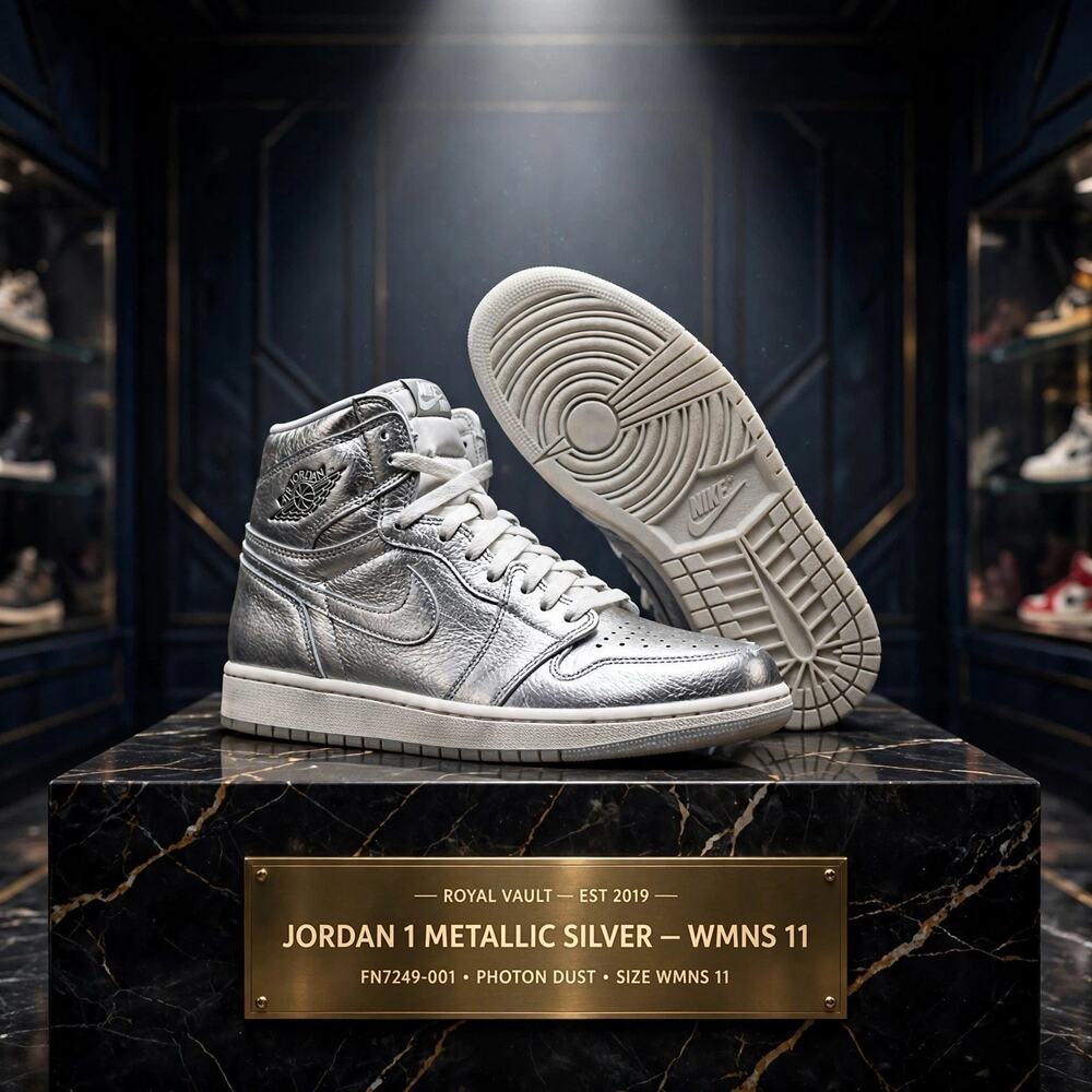 WMNS 11 / Mens 9.5 - Jordan 1 Retro High OG Metallic Silver FN7249-001 W OG Box